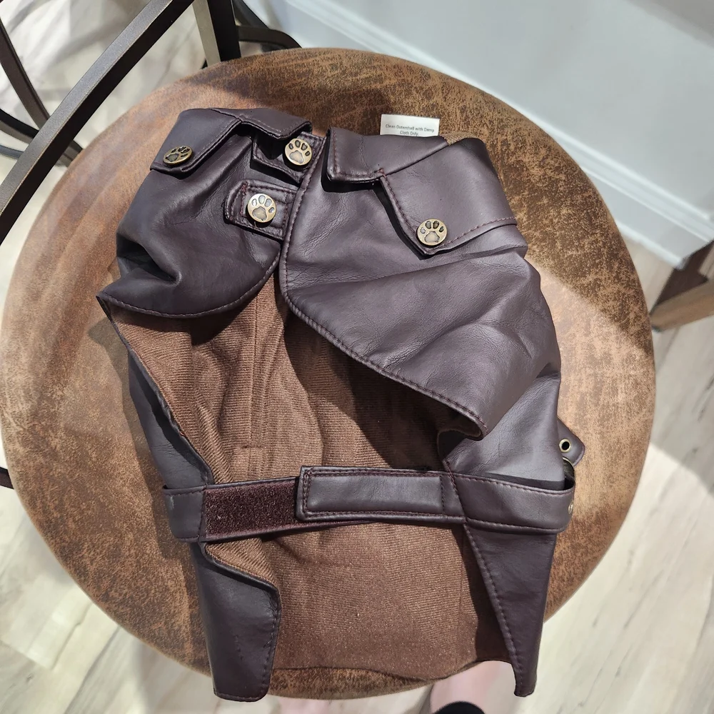 NEW Brown Faux Leather Dog Jacket with Buckle. NWOT